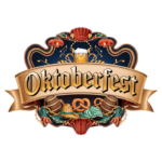Decorative Oktoberfest banner featuring beer, pretzels and Bavarian-themed artwork